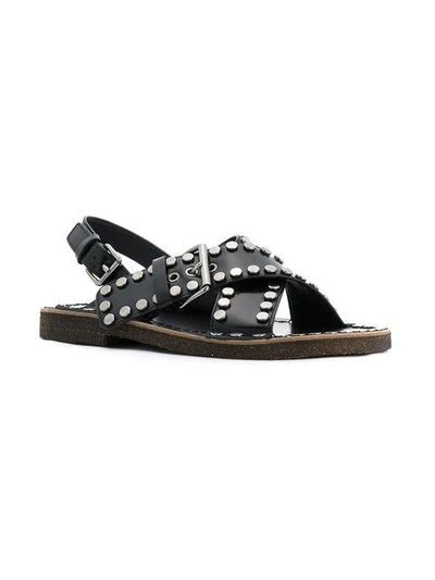 prada metallic sandals|Prada studded pony skin sandals.